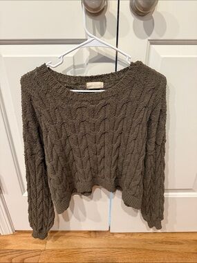 Altar'd State Olive Cable-Knit Scoop Neck Sweater